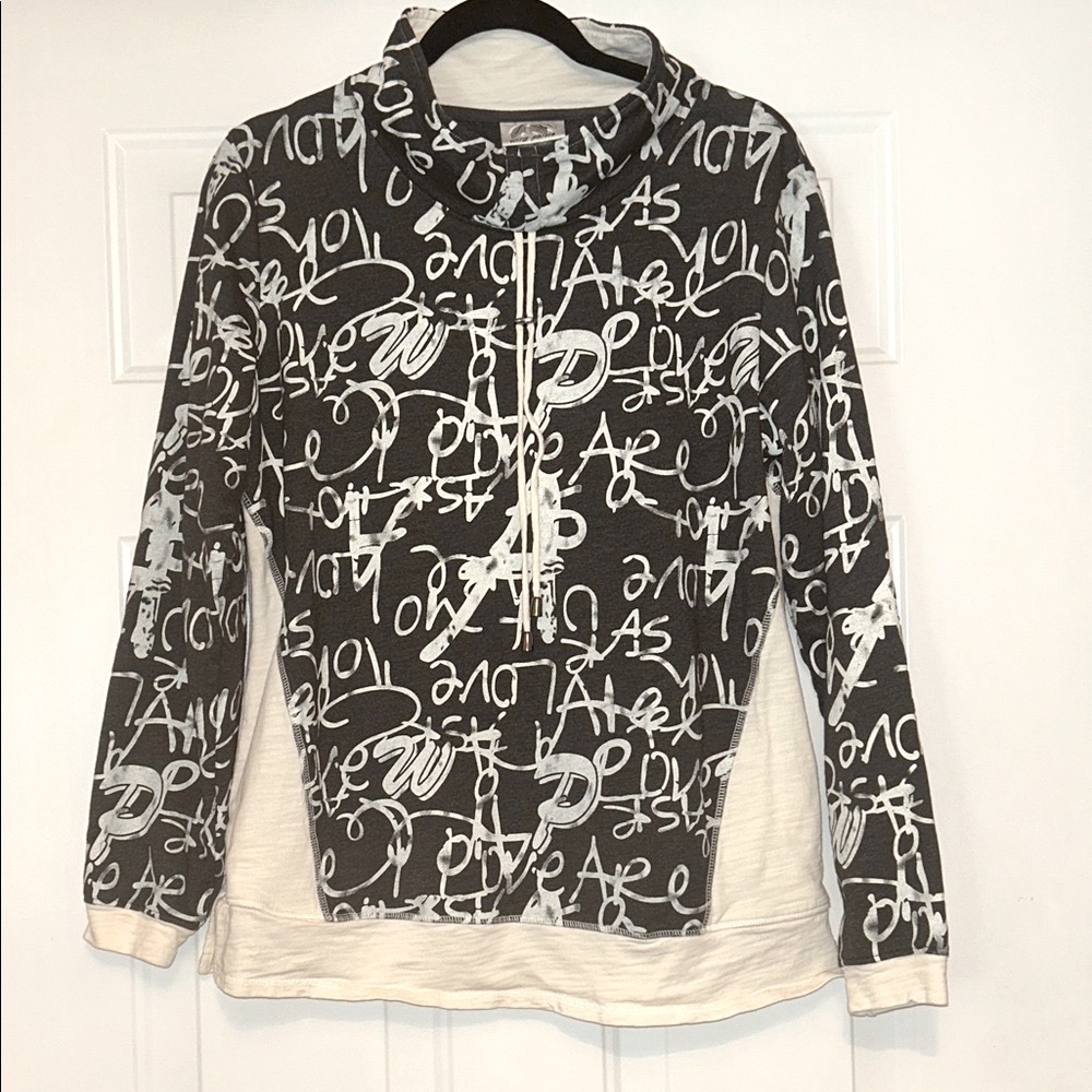 Wild Palms Cotton Palm Sweatshirt M Black Ivory Casual Fleece Drawstring
